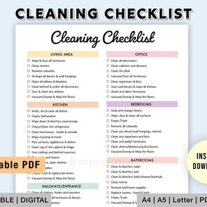 Editable Cleaning Checklist | Cleaning Planner | Cleaning Checklist | Cleaning Schedule printable | House Chore List | Digital PDF