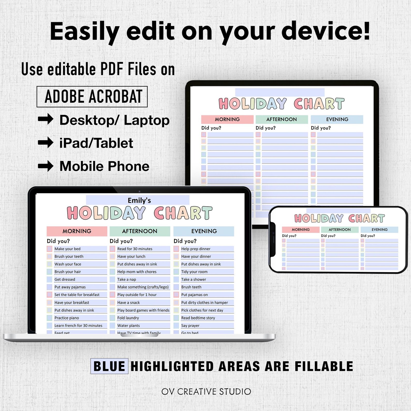Editable Holiday Chart for Kids | School Break Checklist | Daily ...