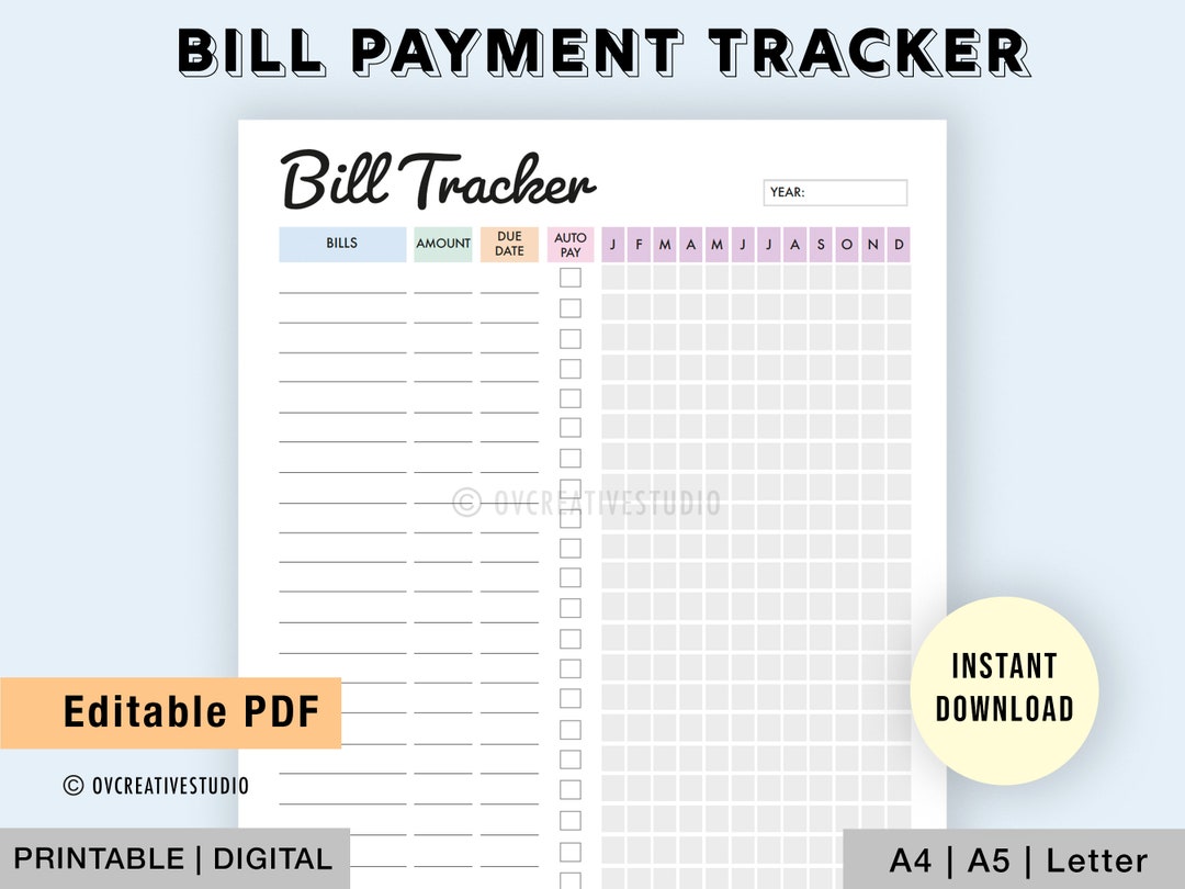 Editable Bill Tracker | Yearly Bill Tracker | Monthly Bill Tracker ...