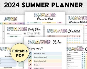 Editable Summer Planner for Kids 2024 | Kids Summer Schedule, Chores, Checklist , Calendar, Packing List, Bucket List, Activity Planner PDF