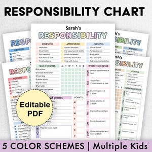 Editable Responsibility Chore Chart for Kids | Printable | Kids Daily Weekly Schedule | Kids Chore List | Kids Daily Routine Checklist | PDF