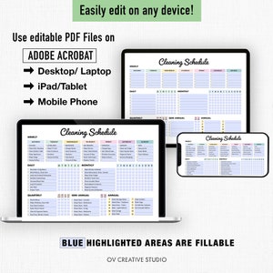 Editable Cleaning Schedule Printable Weekly, Monthly, Yearly Cleaning Checklist , ADHD, Cleaning Planner, House Chore List Digital PDF image 5