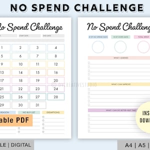 No Spend Challenge | Printable | Digital | No Spend Tracker | No Spend Month | No Spend Days Budget Planner | No Spending Tracker | PDF