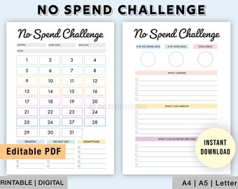No Spend Challenge | Printable | Digital | No Spend Tracker | No Spend Month | No Spend Days Budget Planner | No Spending Tracker | PDF