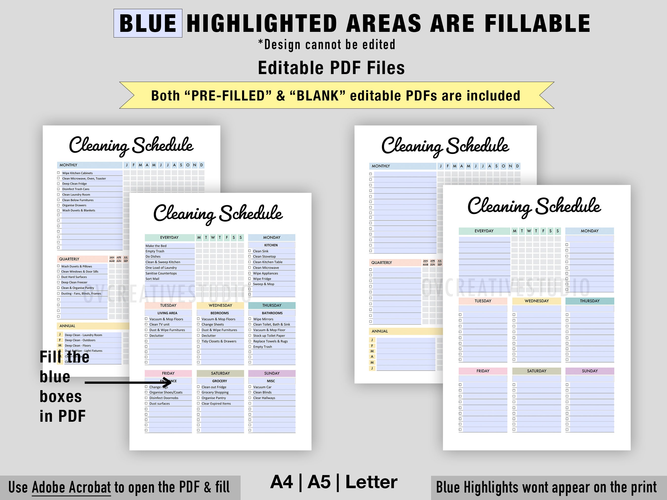Editable Cleaning Schedule | Printable | Weekly, Monthly, Yearly ...