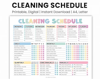 EDITABLE Cleaning Schedule | Printable | Weekly, Monthly, Yearly Cleaning Checklist, ADHD Cleaning Planner, House Chore List | Digital PDF