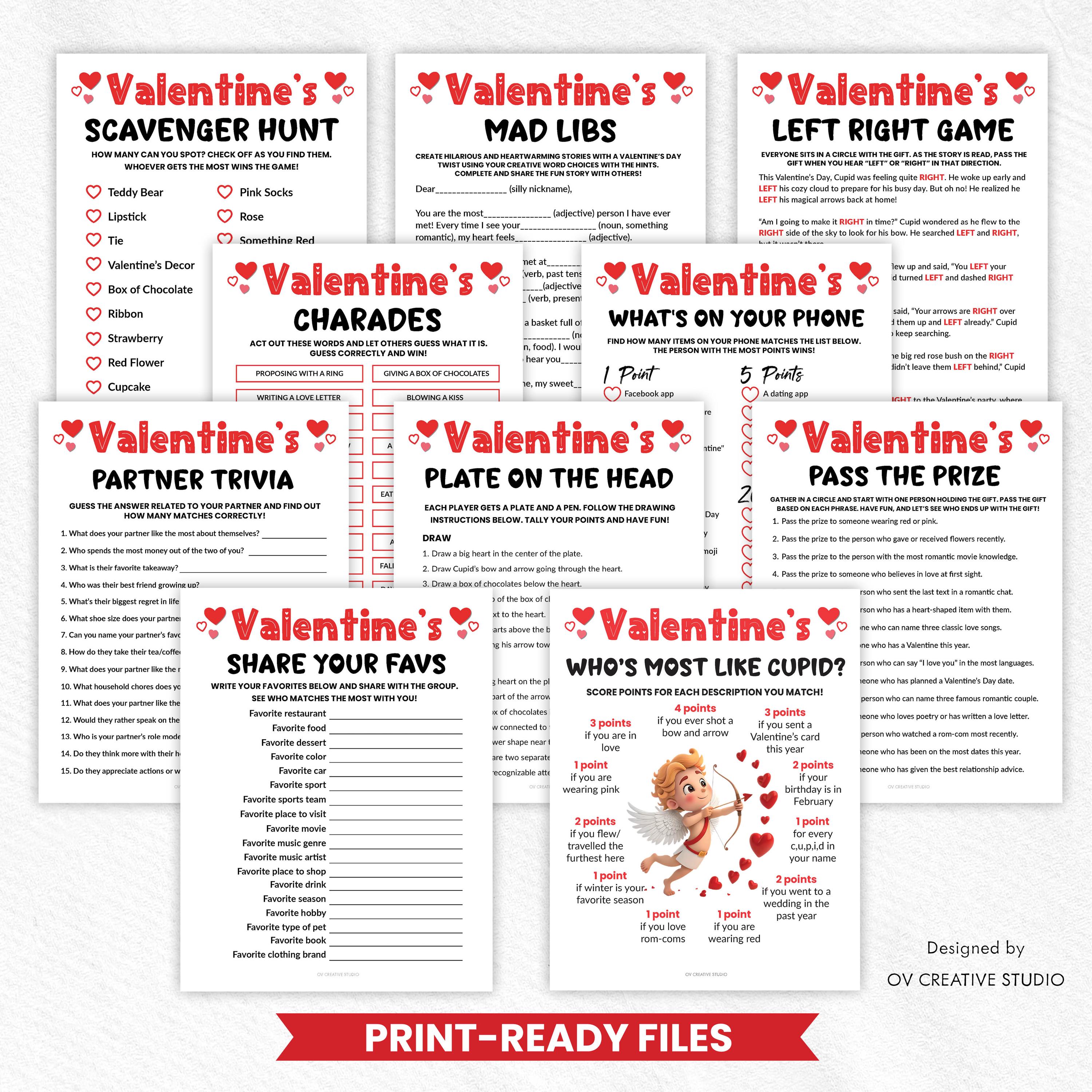 Valentine's Day Printable Games Bundle | Valentine's Party Games for ...