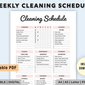 Editable Cleaning Schedule | Printable Cleaning List | Cleaning Checklist | Weekly Cleaning Planner, Chore List | House Chores | Digital PDF