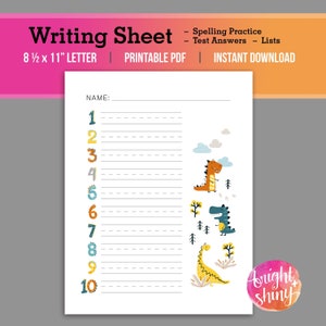 Dinosaur Writing Worksheet Printable PDF