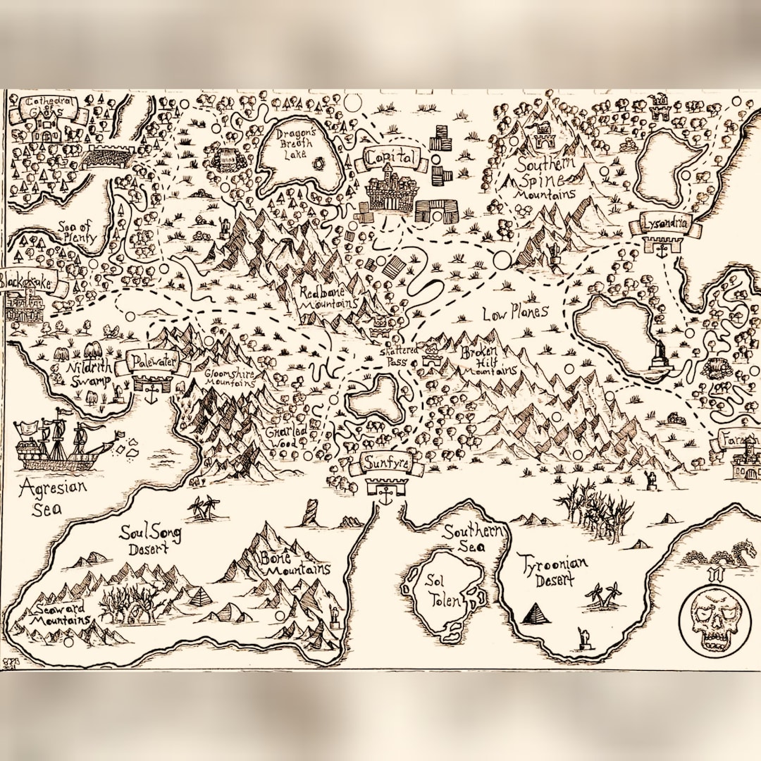 24x18 Handdrawn Custom Fantasy Map for Your TTRPG World Etsy