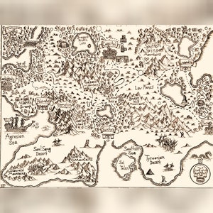 Carte fantastique personnalisée dessinée à la main de 61 x 40 cm pour votre monde TTRPG