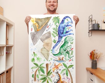 Dino watercolor wall stickers for children's rooms (removable without leaving residue)