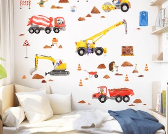 Construction Site Watercolor Wall Stickers for Children's Rooms (Removable without leaving residue)