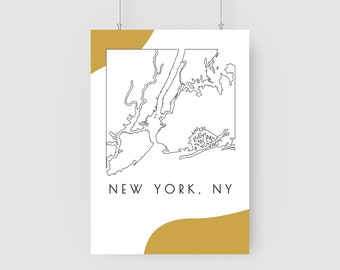 New York City Map inspired poster. Map of New York City, NY in abstract fashion. Digital download.