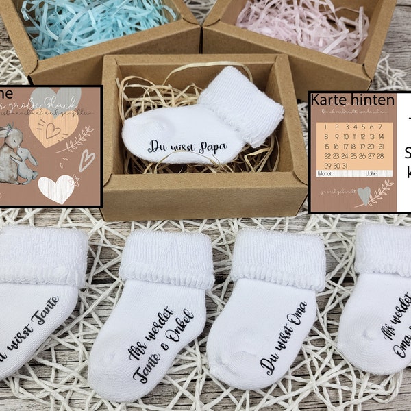 BABYSÖCKCHEN PERSONALISIERT | Du wirst Papa, Opa, Oma, Onkel, Tante | SCHWANGERSCHAFTSVERKÜNDUNG | Socke mit Text | Geschenkbox