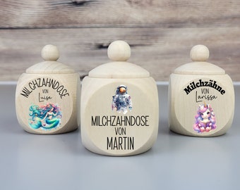 Milchzahndose mit Name und Bild mit Schraubverschluss 4x4x6 cm