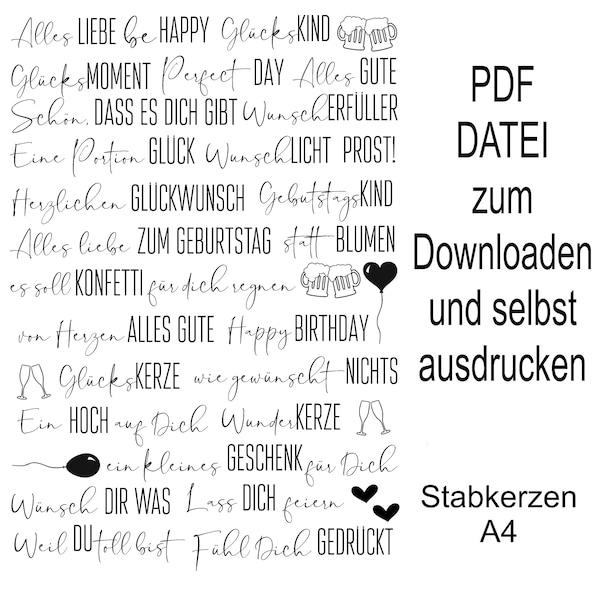 PDF Datei Kerzentattoo Geburtstag Stabkerzen
