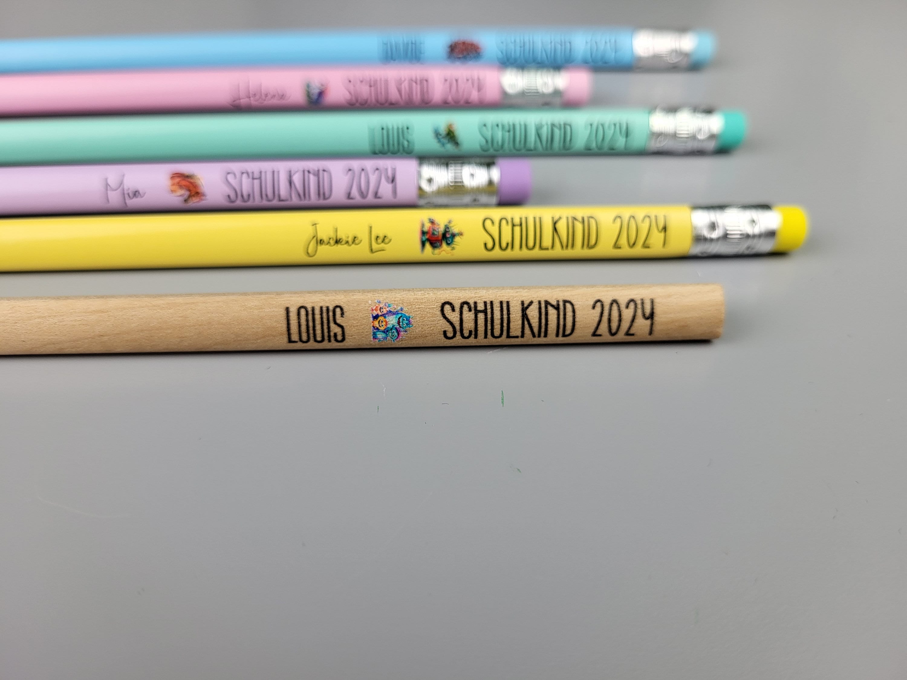 (Set of 6)personalized Name Cartoon Design Pencil, Pastel Pink, Purple, Yellow, Blue, Green, Natural, Back to School Gift for Kid/Student