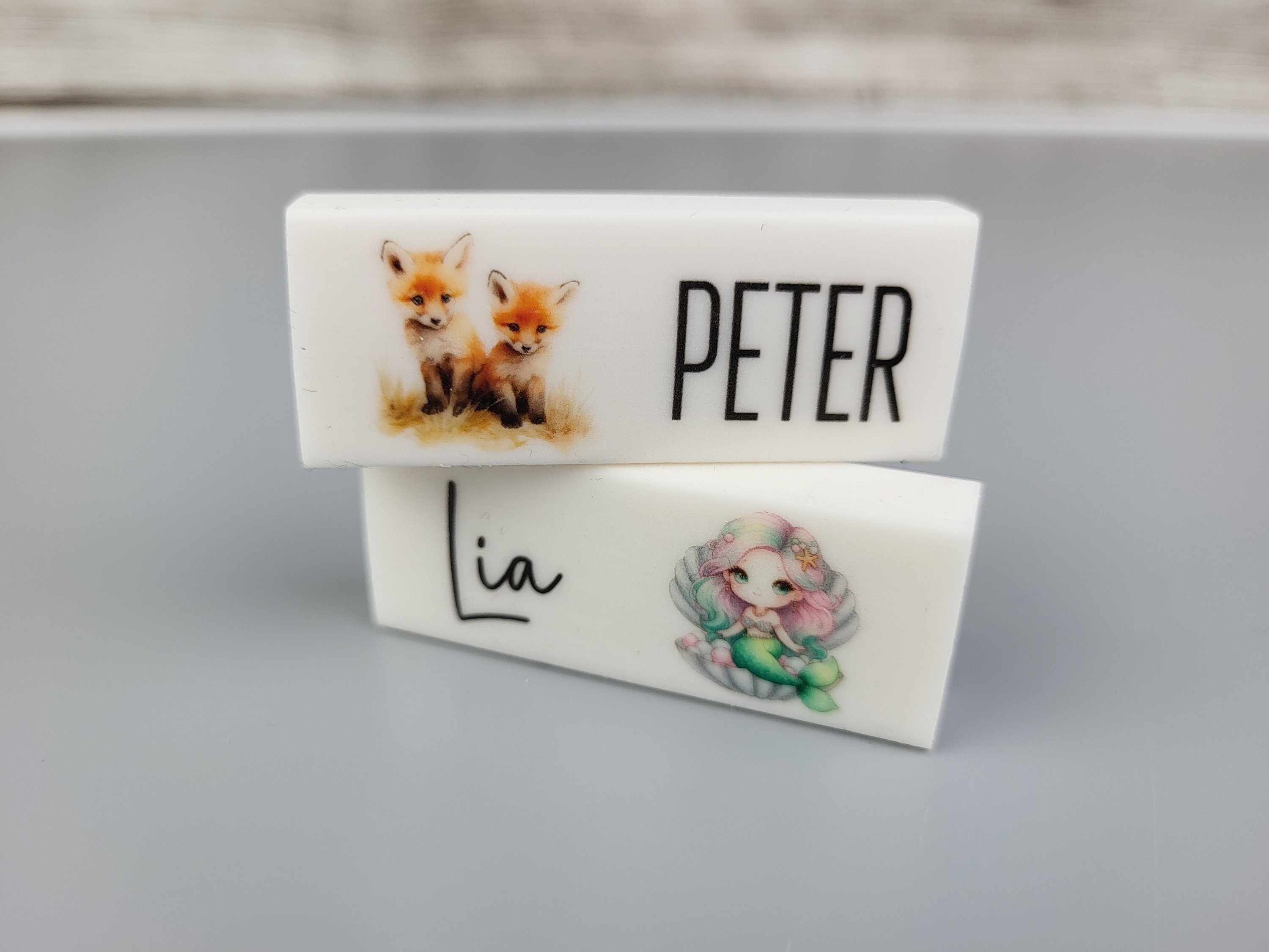 Eraser with name and motif