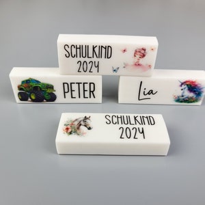Radiergummi mit Wunschname und Motiv für die Schultüte zum Schulanfang