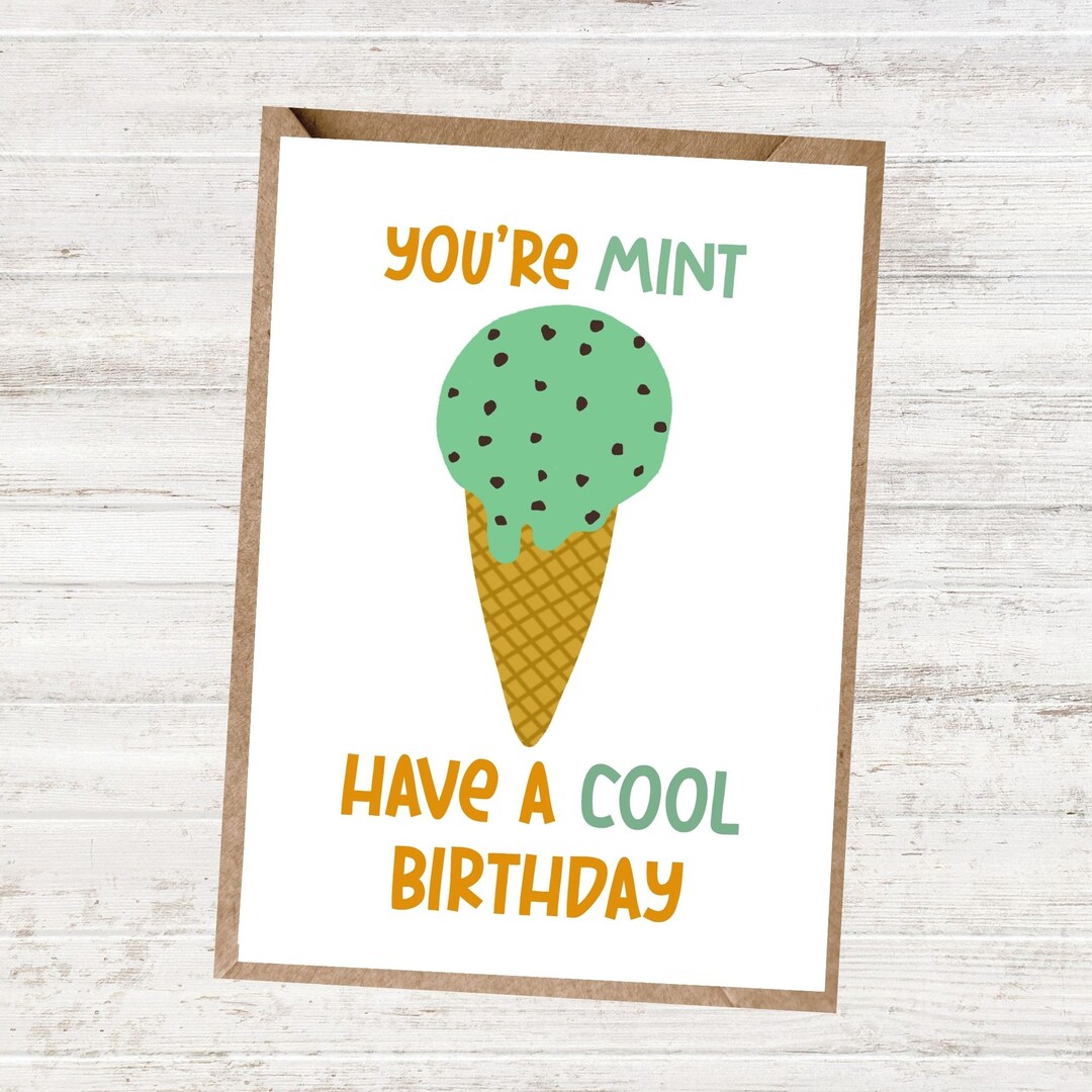 Funny Birthday Card Ice Cream Pun Birthday Card You're Etsy