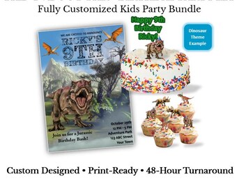 BASIC PACKAGE Custom Kids Birthday Party Kit Printable – Personalized Party – Any Theme – Invitations, Cake Topper, Games – Digital Download