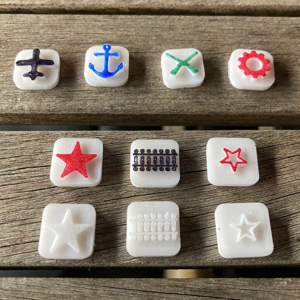 QTY 10x Tokens/Markers for Axis and Allies and other board games: Airbase, Naval Base, Railroads, Research, Victory Cities, & more!