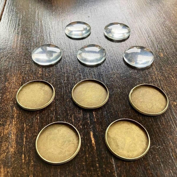 20mm and 25mm Antique Bronze-style (Iron Alloy) Bezel Cup Cabochon Tray Settings (Plain, NO loop) - matching Glass Cabochons available!