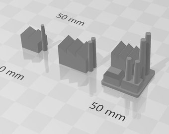 Download: Industrial Complexes / Factories for board games like Axis and Allies— 3 sizes (designed for support-free printing @0.4mm)