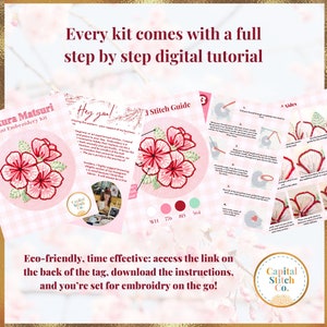 A cherry blossom mini embroidery kit with step by step diy tutorial instructions.