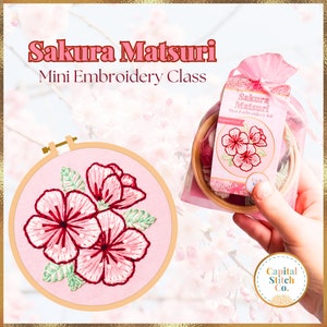 Sakura Matsuri cherry blossom hanami DIY mini embroidery kit with tutorial guide do it yourself handmade ornament love cute gifts for her