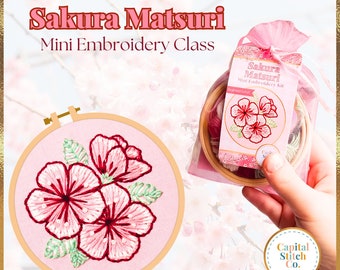 Sakura Matsuri Mini Broderikit: DIY Vårprydnad med körsbärsblommor, present till nybörjare (Handgjord, konstgjord, fysisk produkt)