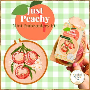 Just Peachy summer DIY mini embroidery kit with tutorial guide do it yourself handmade ornament love cute gifts for her him