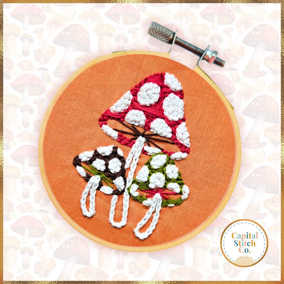 Embroidered Toadstools Toadstool Trio Mini Embroidery Kit: DIY Fall Ornament Gift for ...