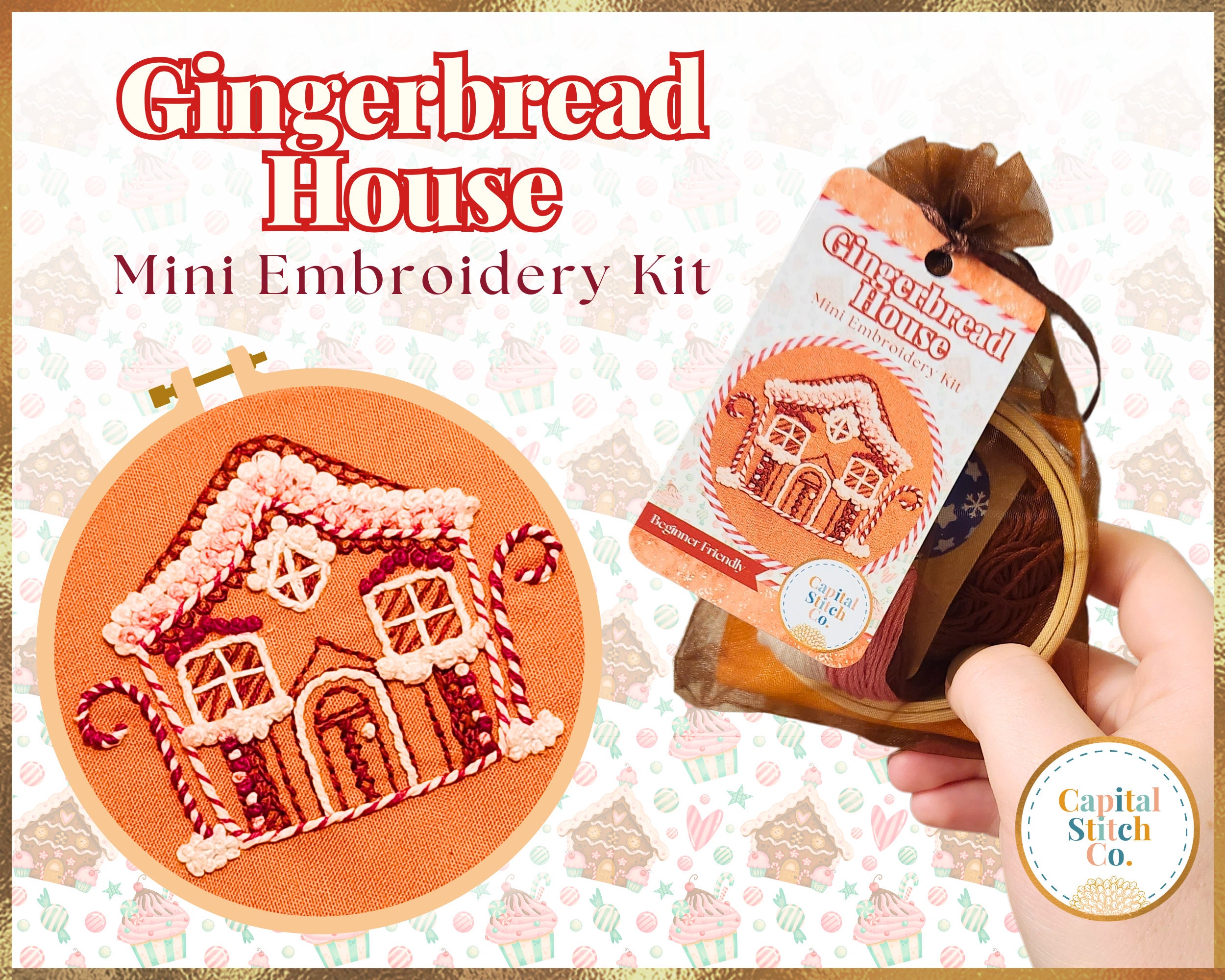 Gingerbread House DIY Mini Embroidery Kit With Tutorial Guide Do It  Yourself Handmade Ornament Christmas Gifts for Her Holiday Crafts Mom 