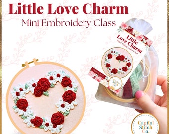 Red Little Love Charm Valentines Day DIY mini embroidery kit with tutorial guide do it yourself handmade ornament love cute gifts for her