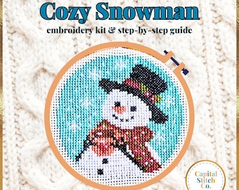 Kit de punto de cruz contado Muñeco de nieve acogedor: Regalo navideño DIY para principiantes (Hecho a mano, Producto físico)