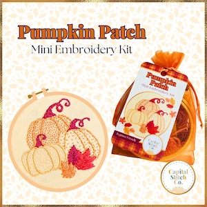 Pumpkin Patch DIY mini embroidery kit with tutorial guide do it yourself handmade ornament fall autumn gifts for her spooky crafts