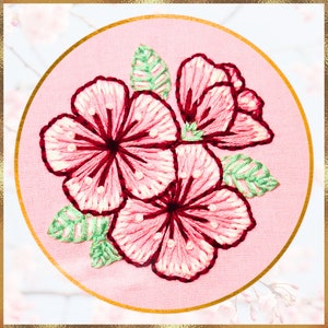 A cherry blossom mini embroidery kit with step by step diy tutorial instructions.