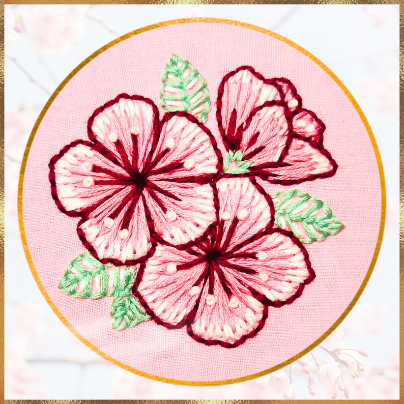 A cherry blossom mini embroidery kit with step by step diy tutorial instructions.