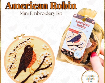Amerikansk rödhake Mini Broderikit: DIY Vårfågelpresent för nybörjare (Handgjord, konstgjord, fysisk produkt)