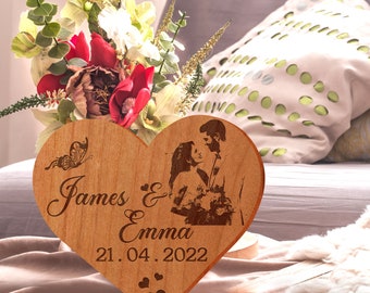 Custom Engraved Wood Heart Plaque, Wood Heart Sign, Wedding Table Centerpiece Decor, Customizable Plaque,Wood Heart Sign, Valentine decor