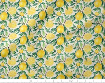 May include: A seamless pattern featuring watercolor illustrations of lemons and leaves on a cream background. The lemons are yellow and the leaves are green.