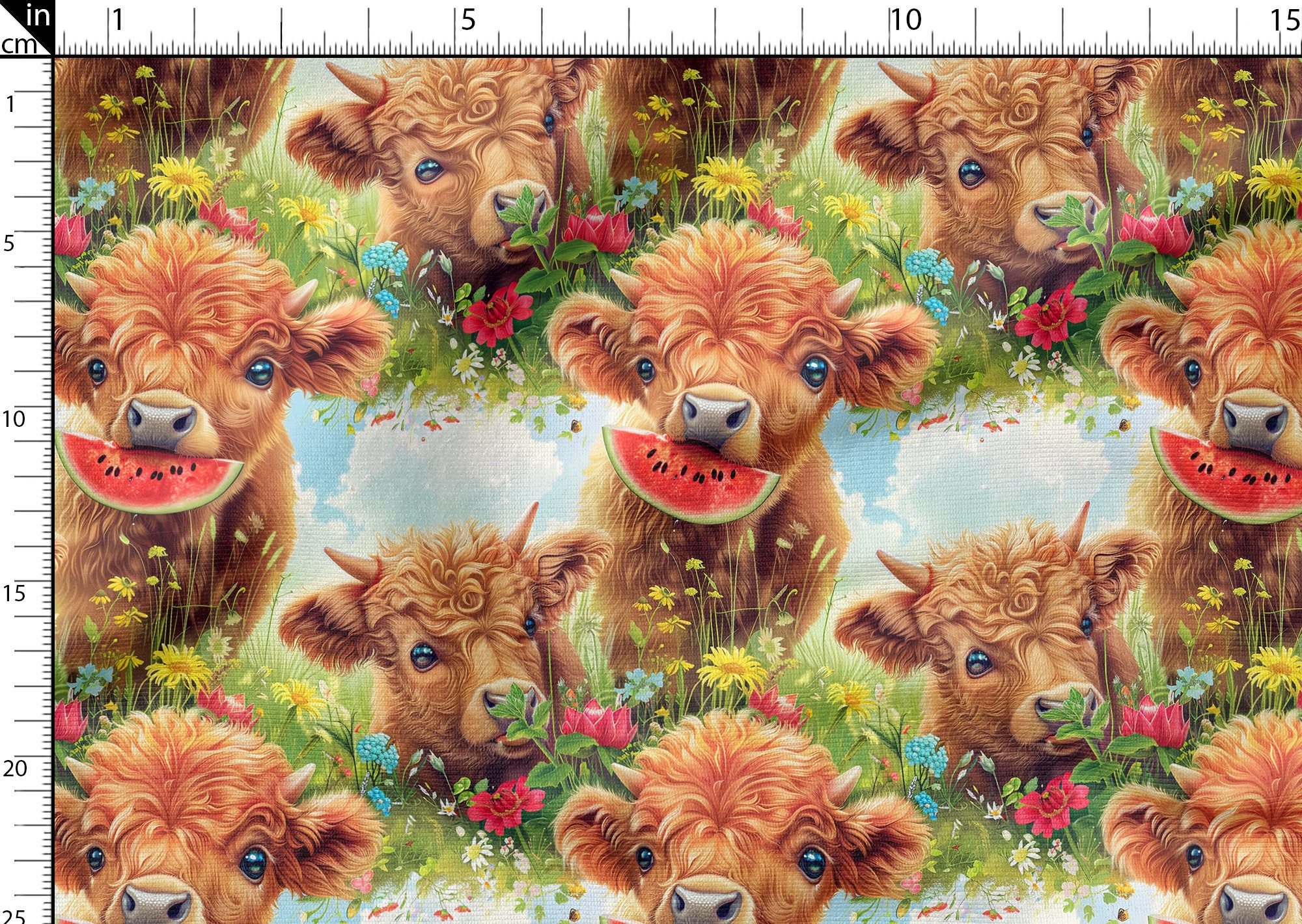 Cute Highland Cows cotton fabric 100%, High Quality Fabric Eco-print, Cows in the Meadow fabric - by The 1/2 Yard