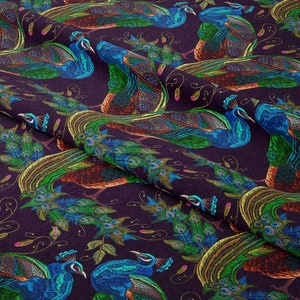 Proud Peacocks Cotton Velvet 100% Premium Velour Fabric for Upholstery Curtain Drapery Best quality velveteen FREE Shipping- by The 1/2 Yard