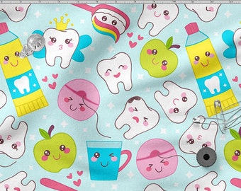 Happy Teeth Cotton Fabric 100% High Quality Fabric Eco-print Teeth Cotton Fabric - by The 1/2 Yard