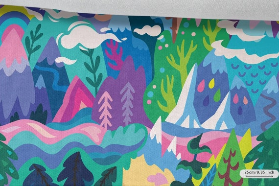 Colorful Landscape Sweatshirt Fabric Stretchable Cotton Knit Fabric for Sportswear and Children's Clothing - by The 1/2 Yard