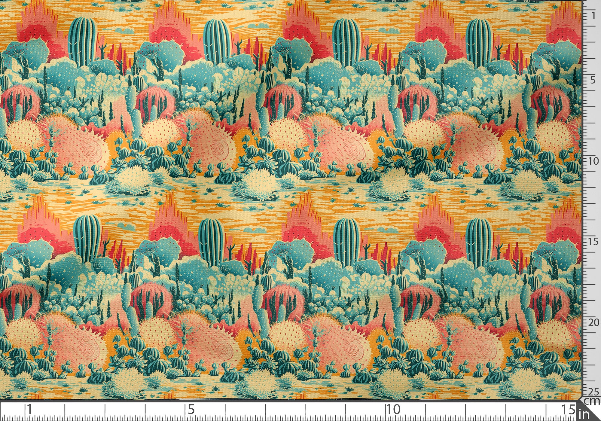 Desert Cacti cotton fabric 100%, High Quality Fabric Eco-print, Desert Vintage fabric - by The 1/2 Yard