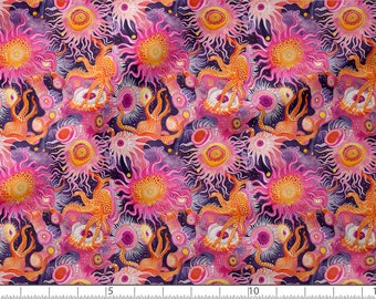 Watercolor Sea Anemone cotton fabric 100%, High Quality Fabric Eco-print, Anemone fabric - by The 1/2 Yard
