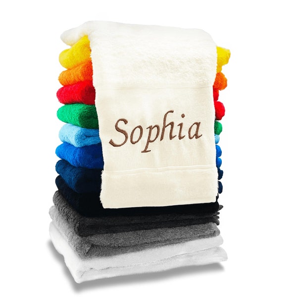 Handtuch mit Namen | Personalisierte Handtücher in 3 Größen | Badetuch, Duschtuch mit Namen Bestickt | 12 Farben